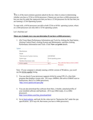 How to determine if cpu is 32bitor64bit | PDF