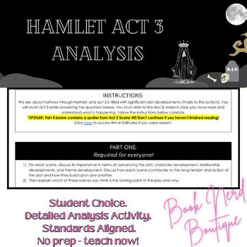 Hamlet Act 3 Analysis Activity by Book Nerd Boutique | TPT