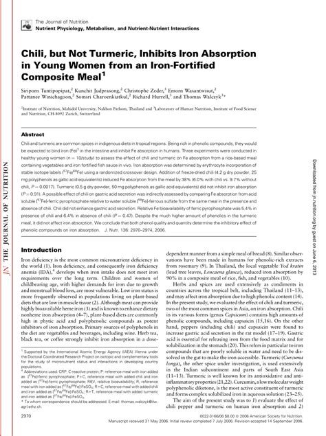 (PDF) Chili, but Not Turmeric, Inhibits Iron Absorption in Young Women from an Iron-Fortified ...