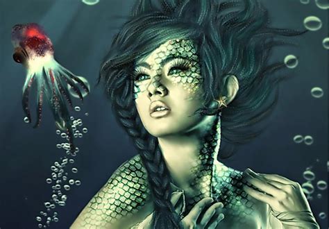 Wallpaper : illustration, black hair, graphic design, underwater, mythology, ART, human ...