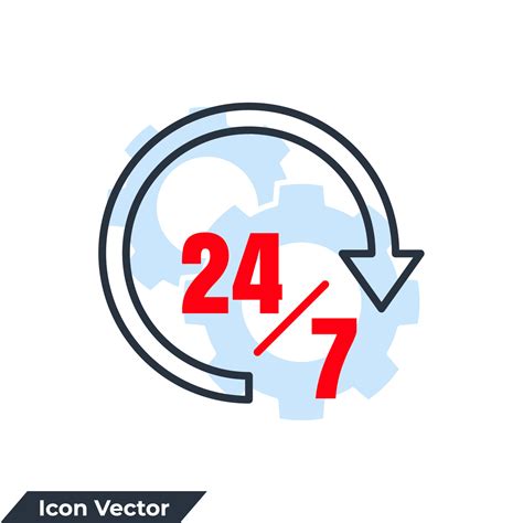 availability icon logo vector illustration. 24 7 hours service symbol template for graphic and ...