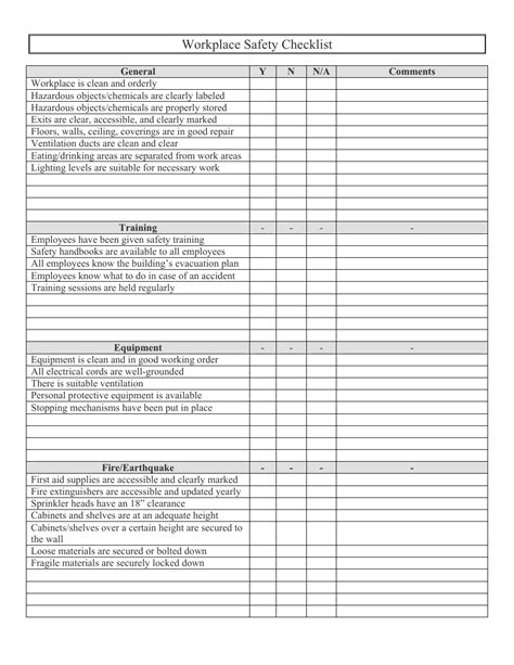 Free Workplace Safety Inspection Checklist Template