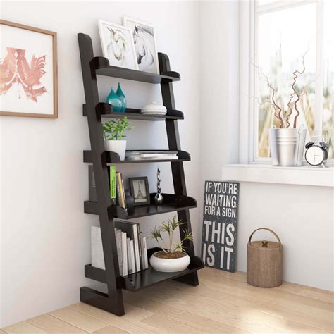 Ignacio 5 Open Shelf Solid Wood Leaning Ladder Bookcase | Ladder shelf ...