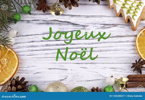 Greeting Card with Text Merry Christmas in French Stock Image - Image of beautiful, decoration ...