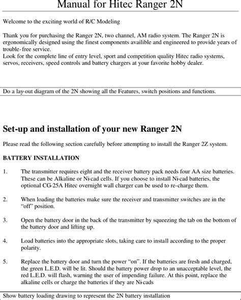 Hitec RCD RANGER2NA R/C Transmitter User Manual Ranger 2N User Instructions