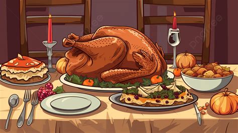 Thanksgiving Table Cartoon Vector Illustration Clipart Background ...