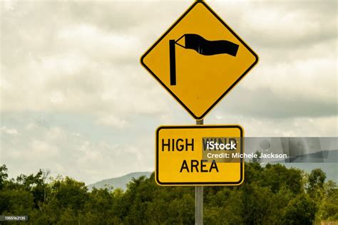 High Wind Warning Sign Stock Photo - Download Image Now - Gale, Danger, Warning Sign - iStock