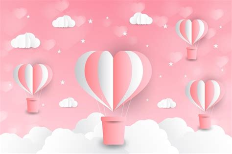 Premium Vector | Origami made hot air balloon in a heart shape paper ...