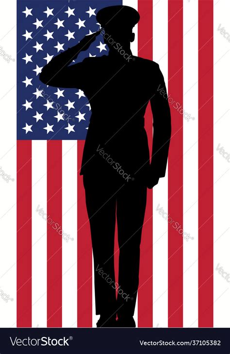 Military or police salute silhouette with usa flag