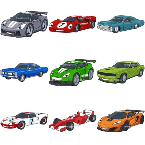 Cartoon Racing Cars Clipart Vector Collection - FriendlyStock