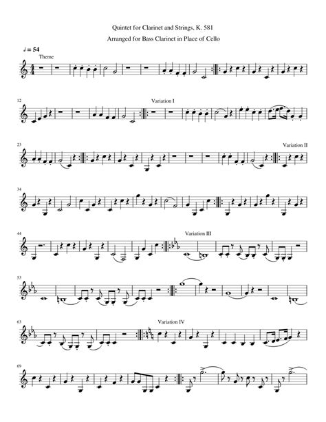 Mozart Clarinet Quintet Movement IV, Bass Clarinet Sheet music for Clarinet | Download free in ...