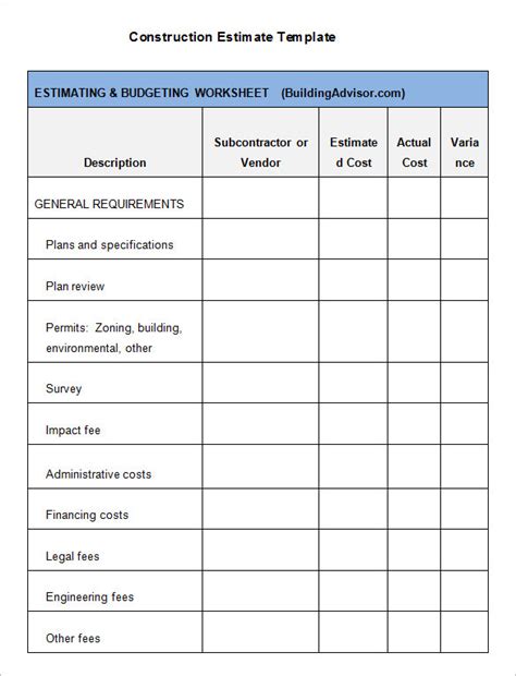 12+ Construction Estimate Templates - PDF, DOC, Excel