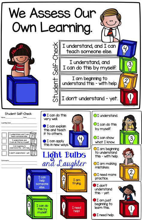 Student Self-Assessment Tools! Posters, Rubric, Cards for student use, and notebook page - Light ...