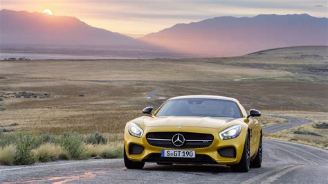 Yellow Mercedes-Benz SLS AMG at sunset wallpaper - Car wallpapers - #54308