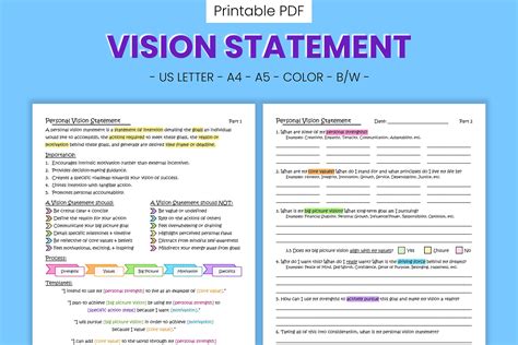 Personal Vision Statement Prompts Printable Self Help - Etsy