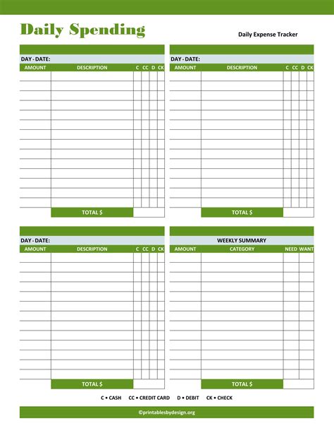 Expense Tracker Template Printable