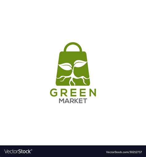 Green market logo with using shopping bag icon Vector Image