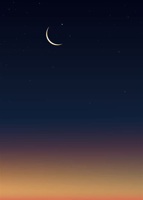 noche de ramadán con luna creciente sobre fondo de cielo azul oscuro, suset dramático de banner ...
