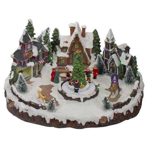 11" Lighted and Animated Christmas Village with a Moving Christmas Tree ...