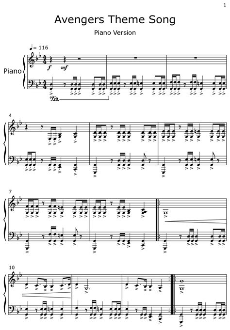 Avengers Theme Song - Sheet music for Piano