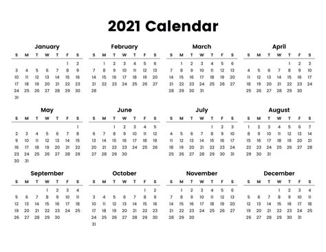 Full Year Calendar 2021 - A Printable Calendar