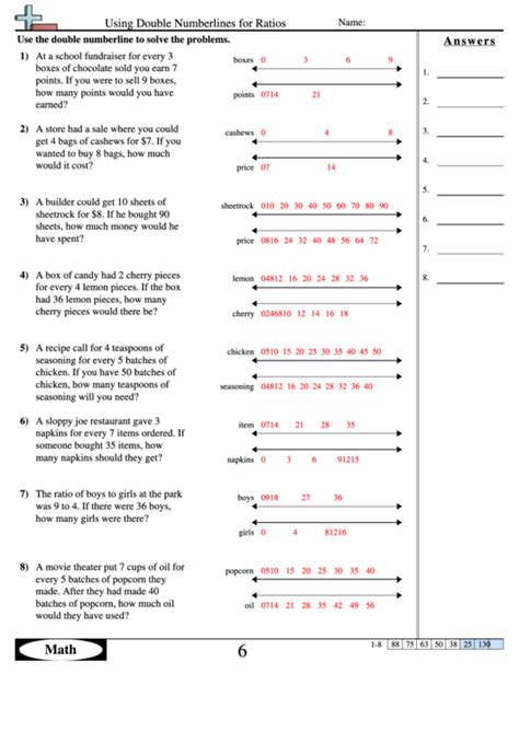 Math Worksheets Using Double Numberlines For Ratios printable pdf download