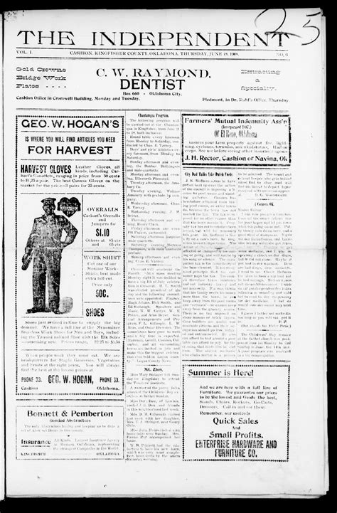 The Independent (Cashion, Okla.), Vol. 1, No. 6, Ed. 1 Thursday, June 18, 1908 - The Gateway to ...