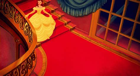 an animated image of a woman in a yellow dress walking down the red ...