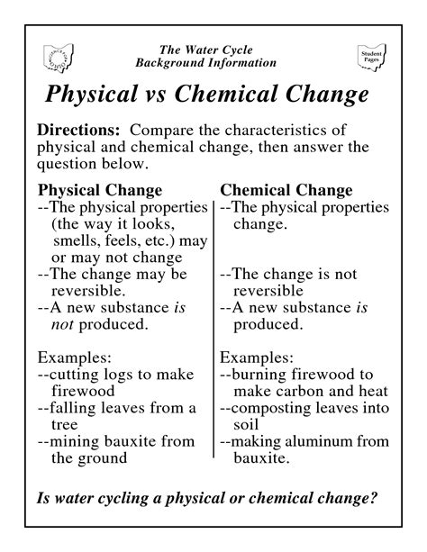 Physical Chemical Changes Worksheet