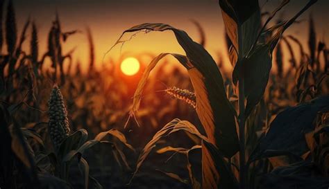 Premium Photo | Corn field at sunset generative ai