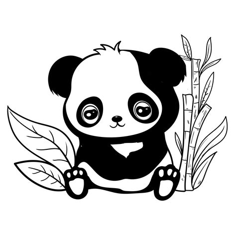 Cute baby panda outline page of coloring book for children black and white Hand painted animal ...