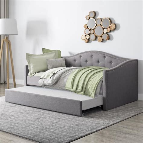 CorLiving Fairfield Grey Tufted Fabric Trundle Twin/Single Day Bed-BBT-160-S - The Home Depot