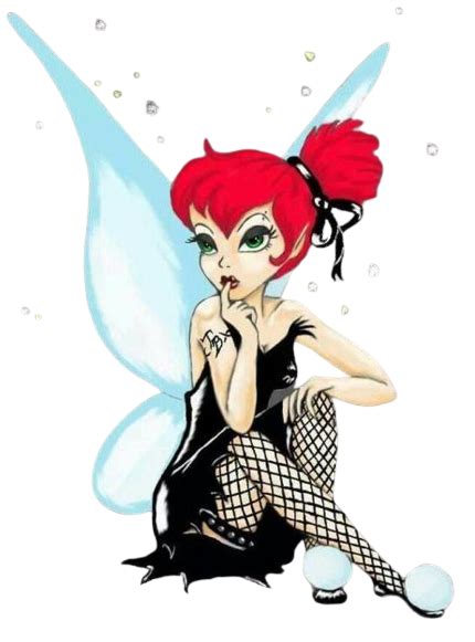 Tinkerbell Red Hair White Wings Black Outfit Sitting (PNG) | Official PSDs