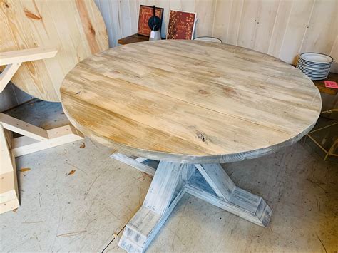 Round Rustic Farmhouse Table Single Pedestal Style Base | Etsy