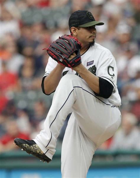 Cleveland Indians Carlos Carrasco pitching against the Houston Astros ...