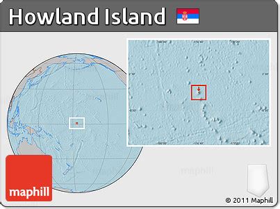 Free Flag Location Map of Howland Island, gray outside, hill shading ...