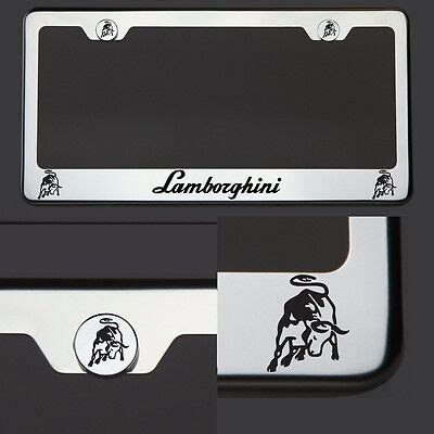 Chrome T304 License Plate Frame Lamborghini Black Letter Laser Etched Engraved | eBay