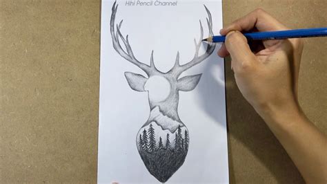 How to draw forest landscape Scenery inside Deer Head - YouTube