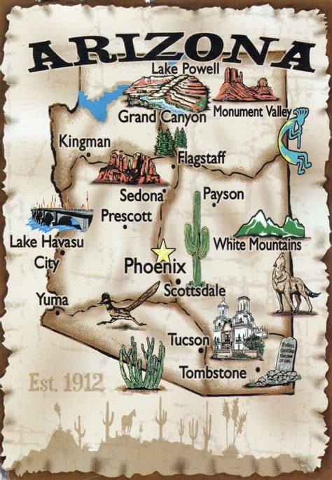 Travel illustrated map of Arizona state | Arizona state | USA | Maps of ...