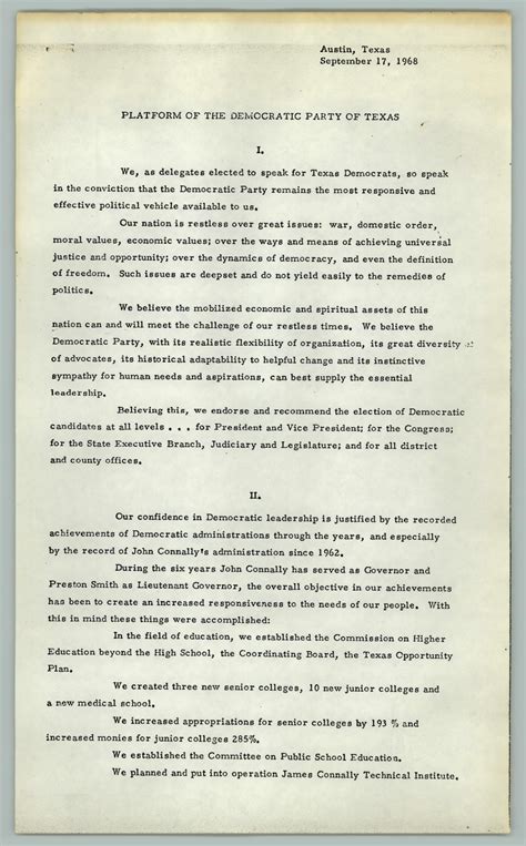 [Platform of the Democratic Party of Texas, 1968] - Page 1 of 18 - The ...