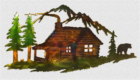 Mountain Cabin & Bear Indoor or Outdoor Wildlife Metal Wall Art - Etsy ...