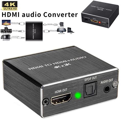 HDMI Audio Extractor Converter HDMI to Optical TOSLINK SPDIF + HDMI with 3.5mm Stereo Audio ...