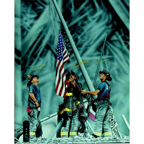 9/11/2001 Fireman Raising Flag At Ground Zero 22 x 28 Canvas Gallery Wrap Gel coated ready to ...