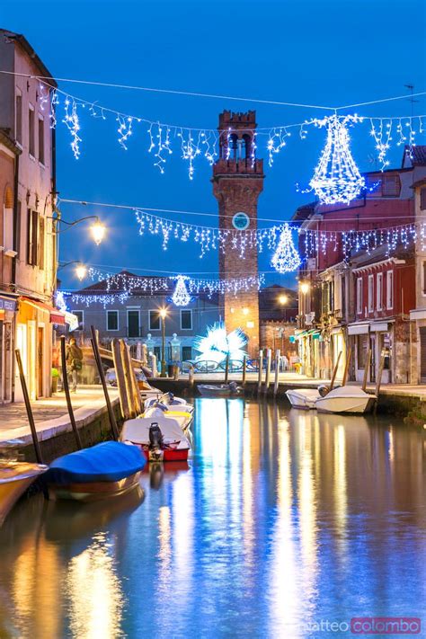 Matteo Colombo Travel Photography | Canal with Christmas lights at night, Burano, Venice | Stock ...