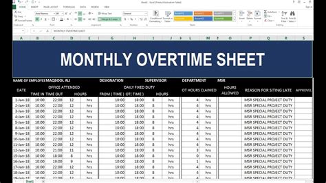 #97 How To Make Monthly Overtime Sheet in Excel Hindi - YouTube