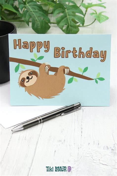 Cute sloth birthday card. This handmade card is embellished with an ...