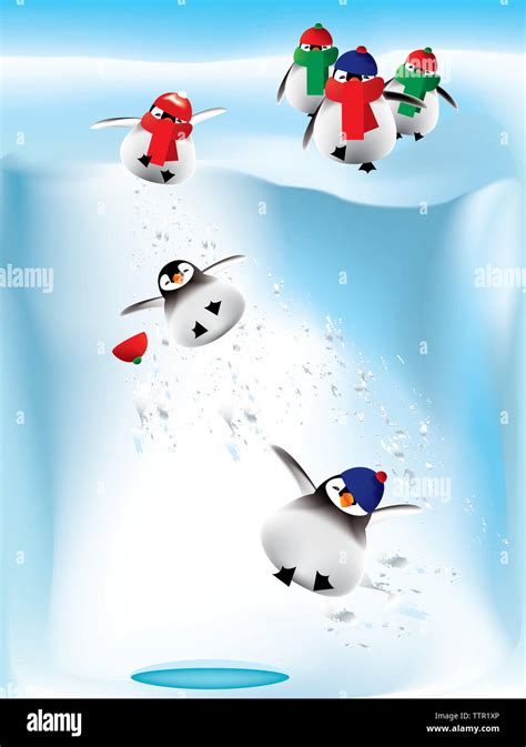 Baby penguins playing on the snow in the hill Stock Photo - Alamy