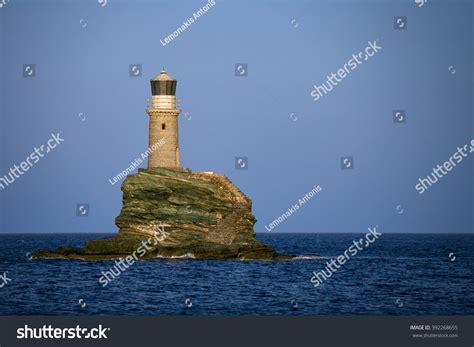 Lighthouse Tourlitis Lying On Single Rock Stock Photo 392268655 ...