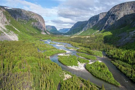 Classic 'U' shaped glacial valley, Labrador, Canada. June 2010. - Stock Photo - Dissolve