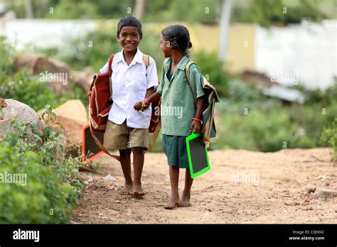 Indian school children going to school Andhra Pradesh South India Stock Photo, Royalty Free ...